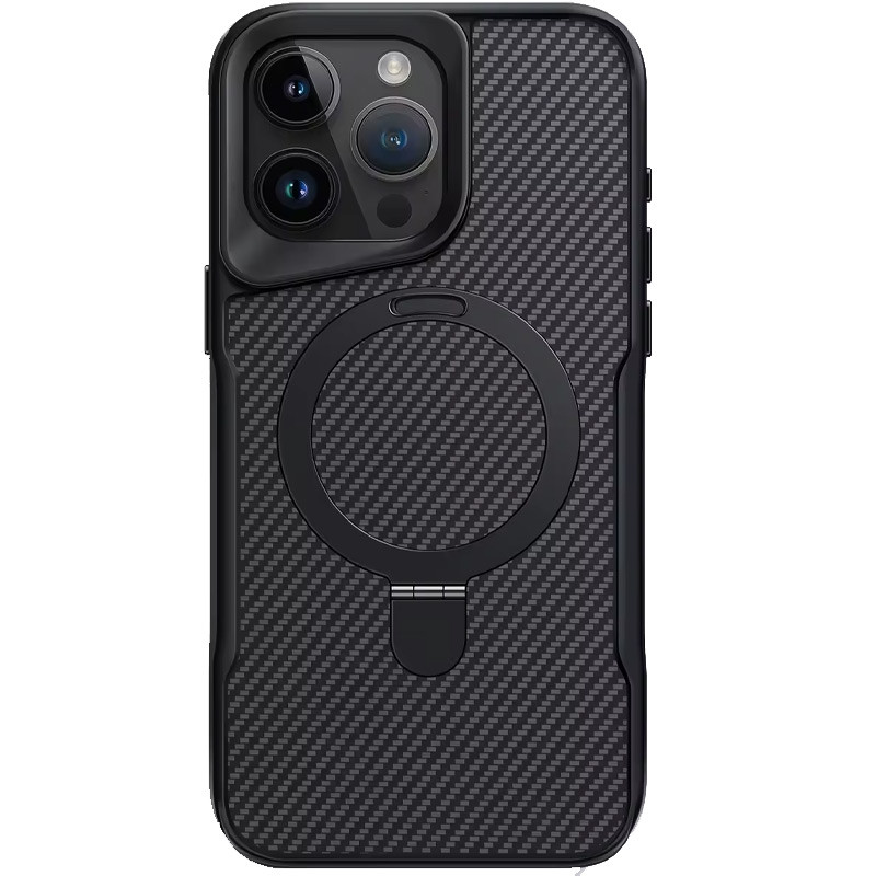 Фото TPU+PC чехол Metal Buttons with Magnetic Safe Carbon Ring для Apple iPhone 16 Pro Max (6.9") (Черный) на vchehle.ua