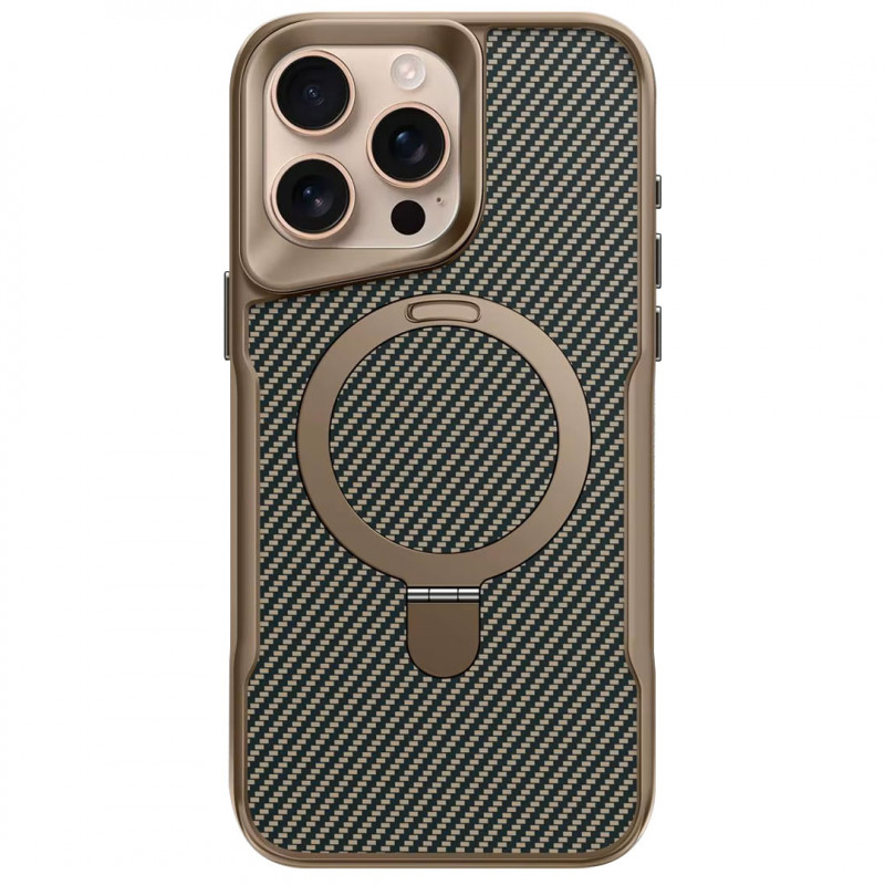 TPU+PC чехол Metal Buttons with Magnetic Safe Carbon Ring для Apple iPhone 16 Pro Max (6.9") (Золотой)