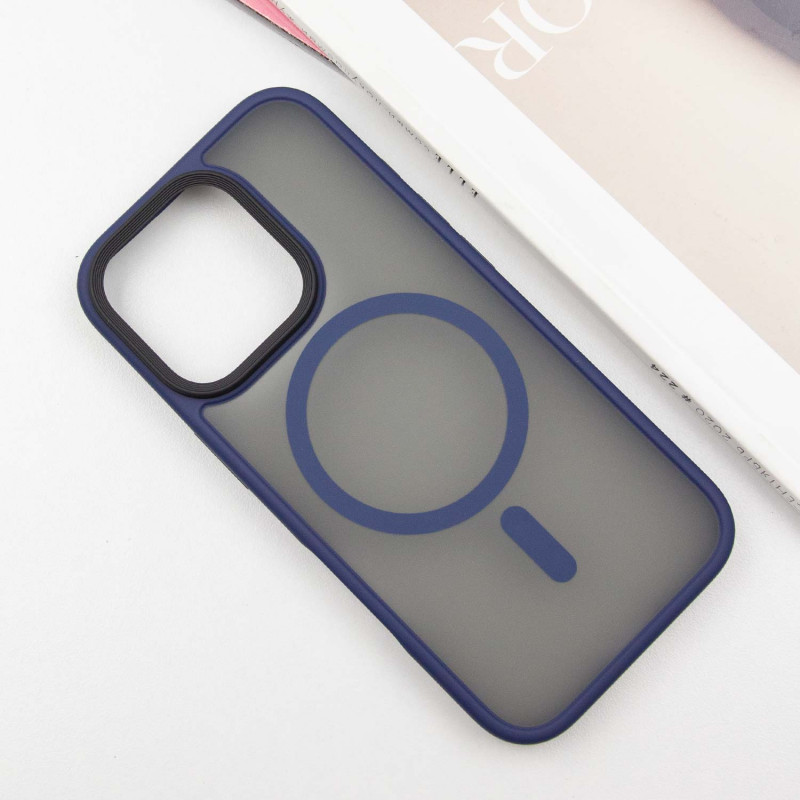 Фото TPU+PC чехол Metal Buttons with Magnetic Safe для Apple iPhone 16 Pro Max (6.9") (Синий / Navy Blue) на vchehle.ua