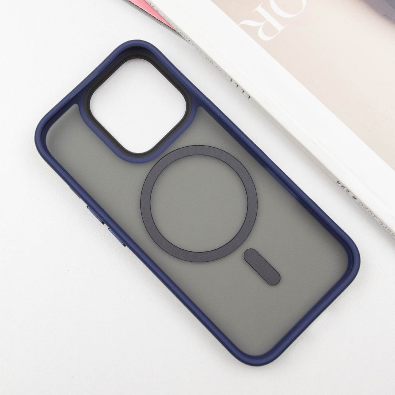 Фото TPU+PC чехол Metal Buttons with Magnetic Safe для Apple iPhone 16 Pro Max (6.9") (Синий / Navy Blue) в магазине vchehle.ua