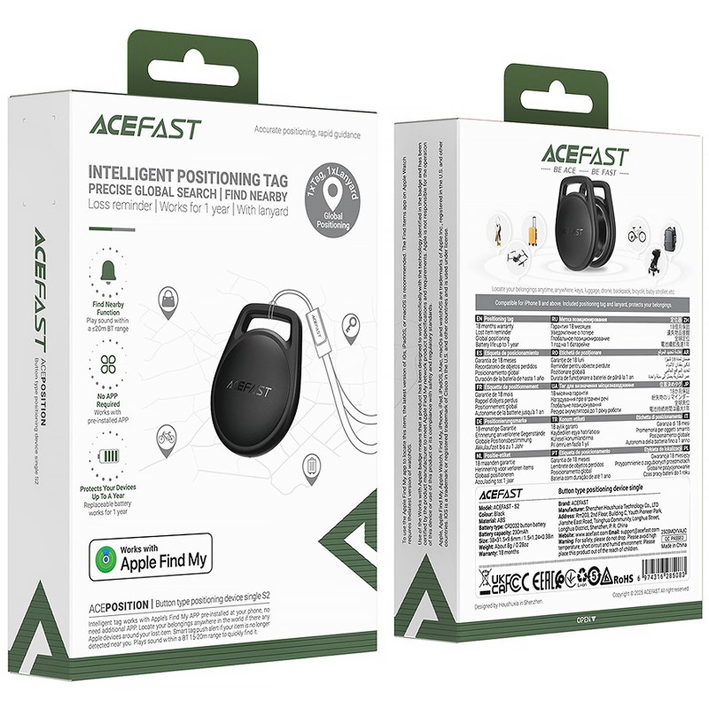 Фото Трекер Acefast S2 Safe Tag 230 mAh (Black) на vchehle.ua