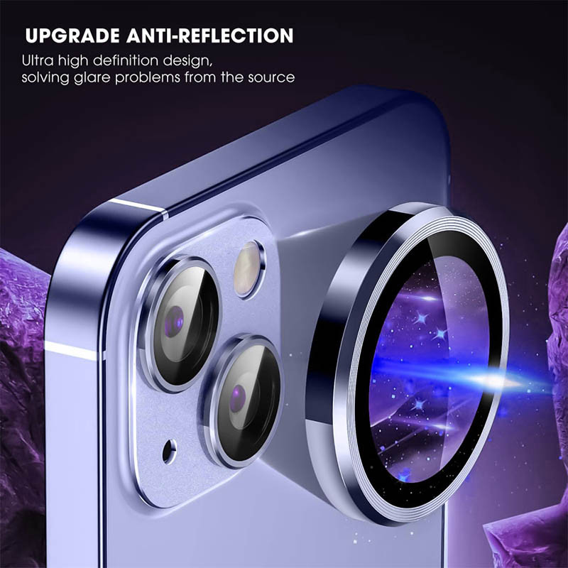 Фото Защитное стекло Metal Classic на камеру (в упак.) для Apple iPhone 14 (6.1") / 14 Plus (6.7") (Голубой / Light Blue) в магазине vchehle.ua