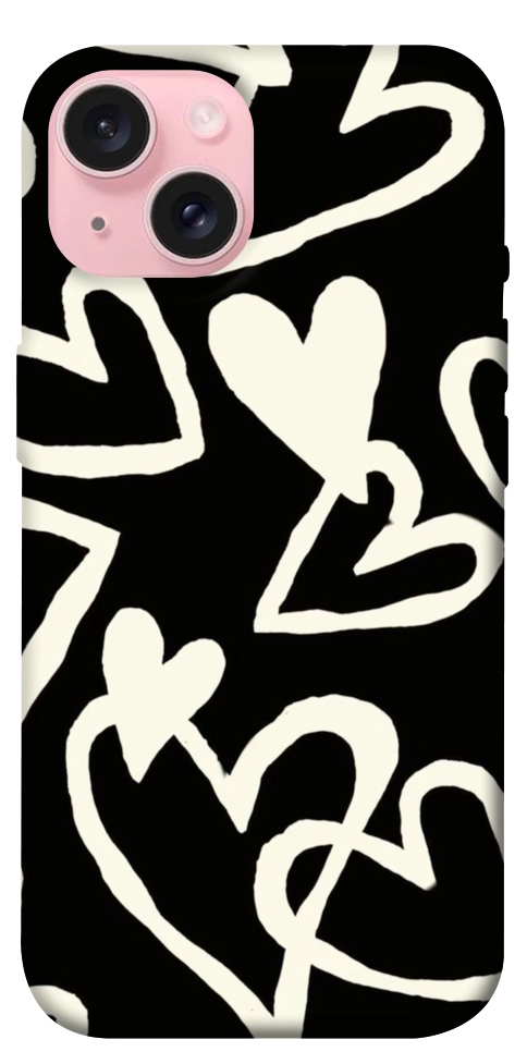 Чехол Black and white hearts для iPhone 15