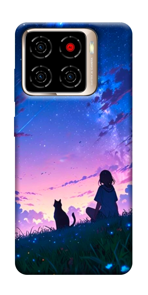Чехол Space girl and cat для ZTE Blade A56