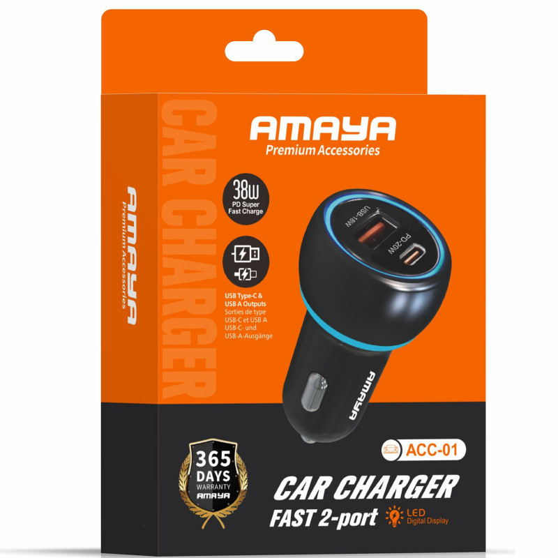 Фото АЗП Amaya ACC-01 PD20W+QC3.0 38W (1USB-A/1C) (Black) на vchehle.ua