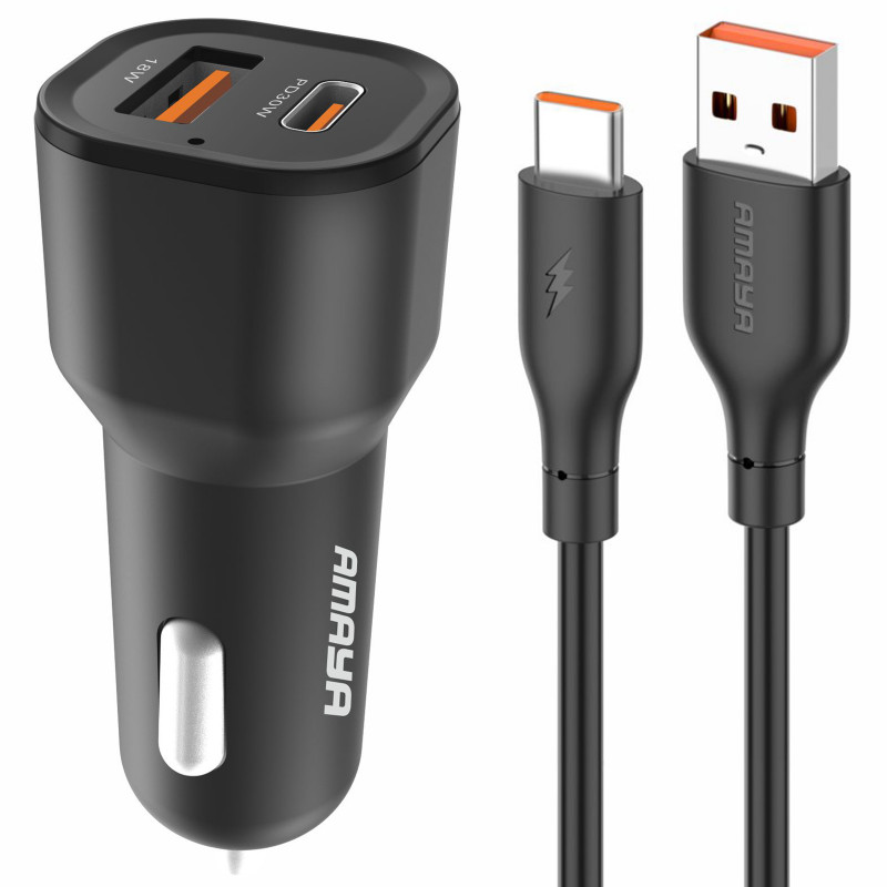 АЗП Amaya ACC-06 PD30W+QC3.0 48W (1USB-A/1C) + кабель USB для Type-C