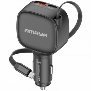 АЗП Amaya ACC-12C PD57.5W+QC3.0 84W (1USB-A/1C) з retractable cable Type-C