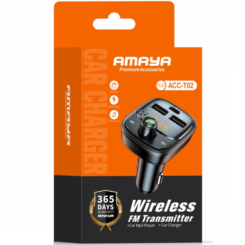 Фото АЗП FM модулятор Amaya ACC-T02 PD30W (2USB-A/1C) (Black) на vchehle.ua