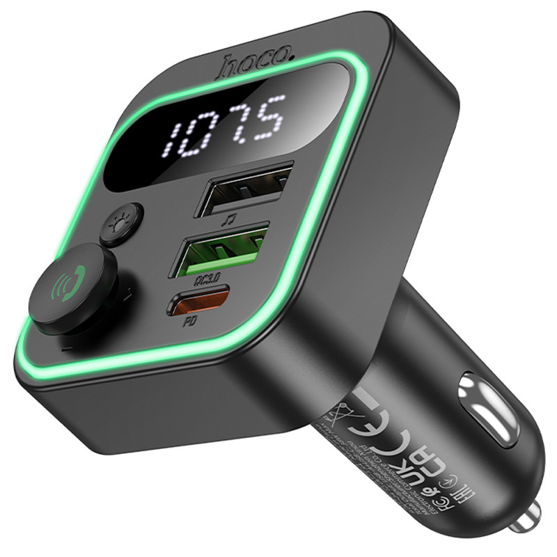 Фото АЗУ FM модулятор Hoco E85 Tiger PD20W+QC3.0 (2USB-A/1C) (Black) на vchehle.ua