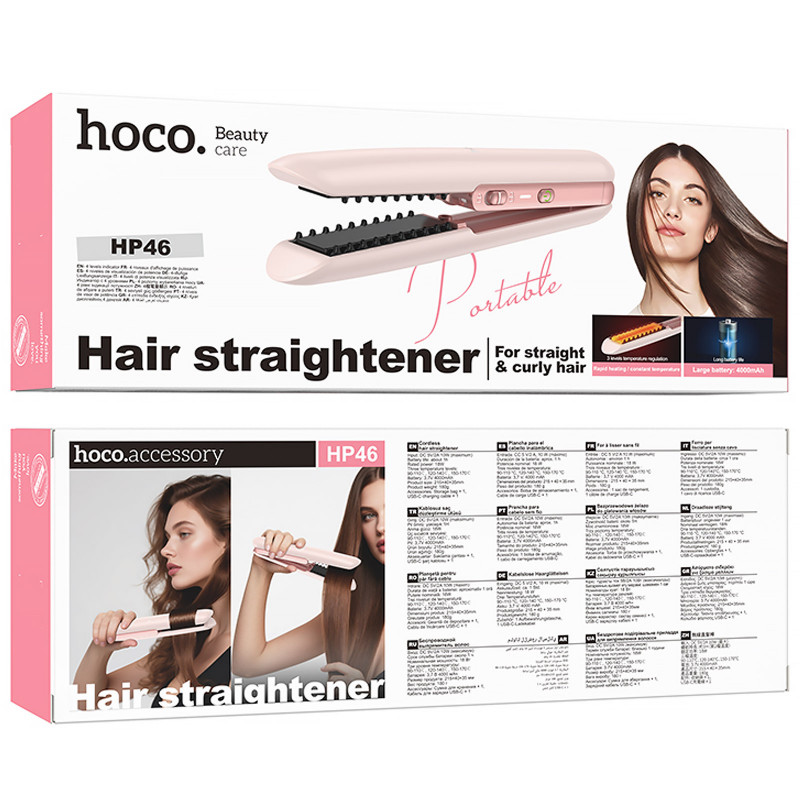 Купить Беспроводной выпрямитель для волос Hoco HP46 Explicit with digital display (Pink) на vchehle.ua
