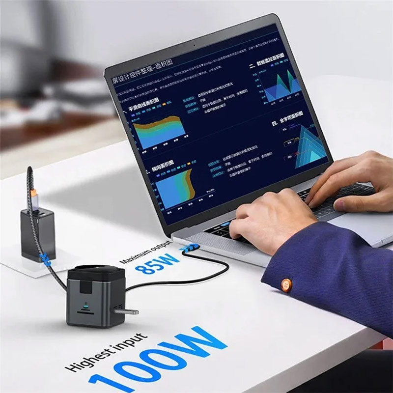 Фото БЗП + HUB WIWU Wi-W025 Cube 9in1 USB-C (Gray) в маназині vchehle.ua
