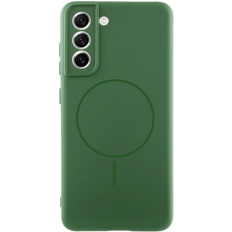 Чехол Silicone Cover Lakshmi Full Camera (AA) with Magnetic Fit для Samsung Galaxy S21 FE (Зеленый / Dark green)
