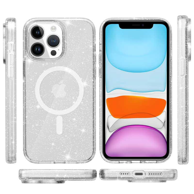 Фото Чехол TPU Galaxy Sparkle Magnetic Fit для Apple iPhone 12 Pro Max (6.7") (Clear+Glitter) на vchehle.ua