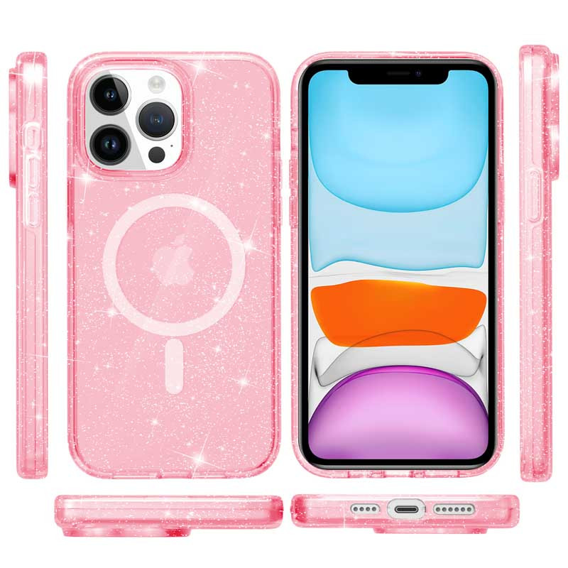 Фото Чехол TPU Galaxy Sparkle Magnetic Fit для Apple iPhone 12 Pro Max (6.7") (Pink+Glitter) на vchehle.ua
