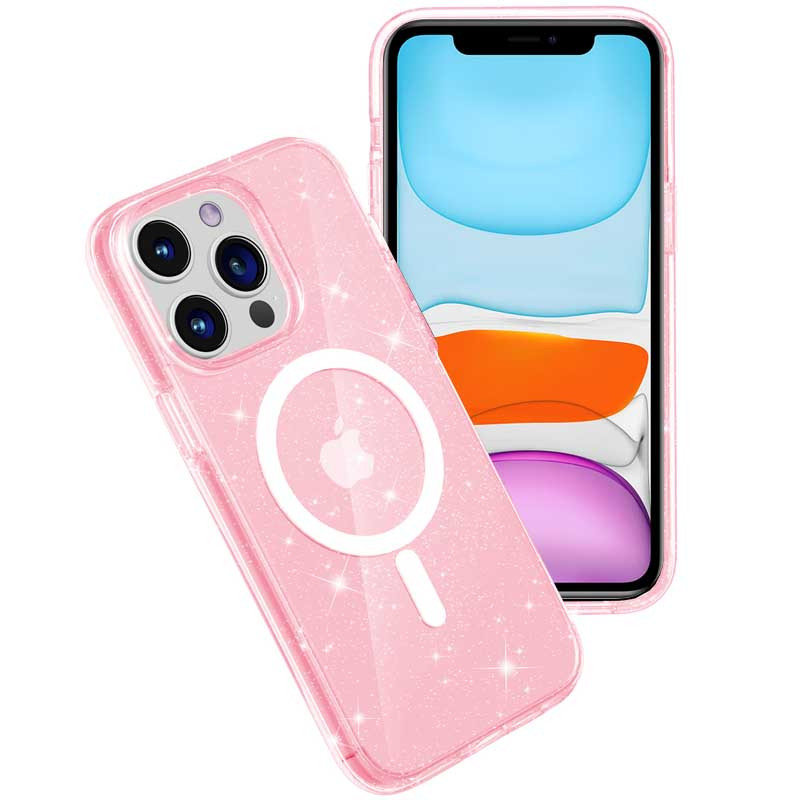Фото Чехол TPU Galaxy Sparkle Magnetic Fit для Apple iPhone 12 Pro Max (6.7") (Pink+Glitter) в магазине vchehle.ua