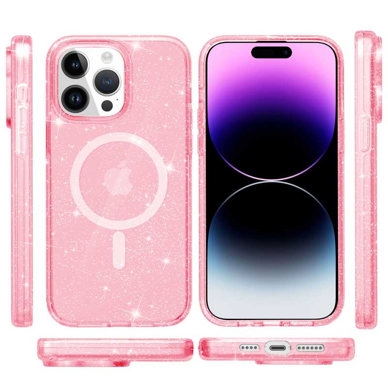 Фото Чехол TPU Galaxy Sparkle Magnetic Fit для Apple iPhone 14 Pro Max (6.7") (Pink+Glitter) на vchehle.ua