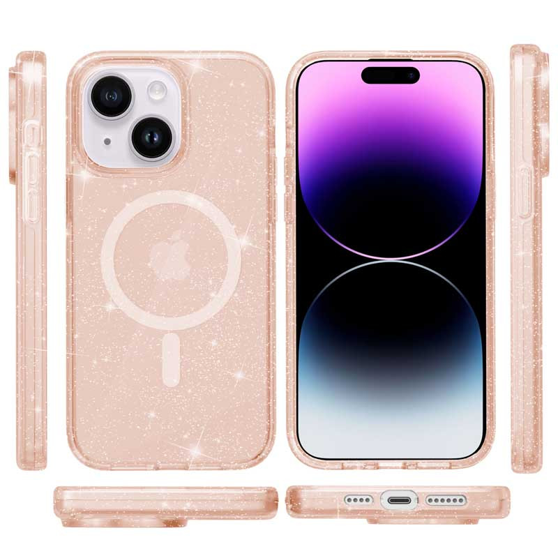 Фото Чехол TPU Galaxy Sparkle Magnetic Fit для Apple iPhone 15 (6.1") (Gold+Glitter) на vchehle.ua
