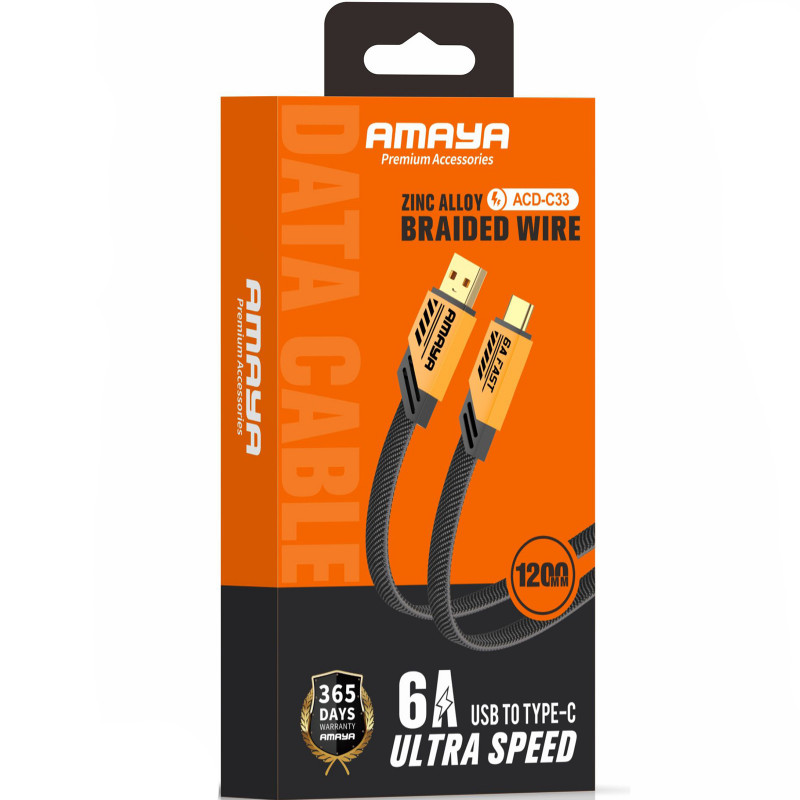 Фото Дата кабель Amaya 33C USB to Type-C 6A (1.2m) (Yellow) на vchehle.ua