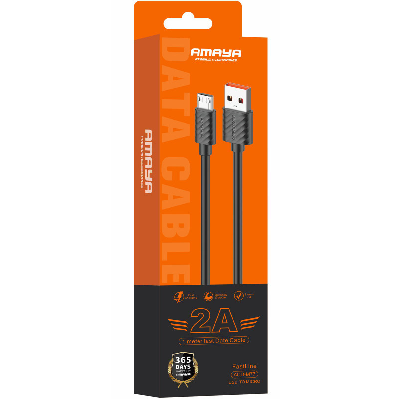 Фото Дата кабель Amaya M77 USB to MicroUSB 2A (1m) (Black) на vchehle.ua