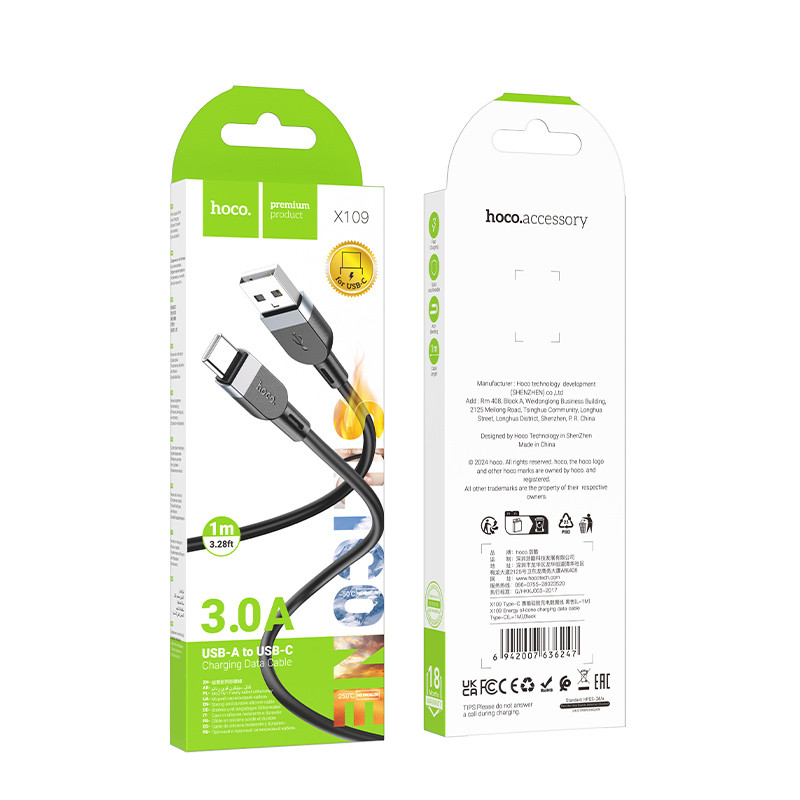 Фото Дата кабель Hoco X109 Energy silicone USB to Type-C (1m) (Black) на vchehle.ua