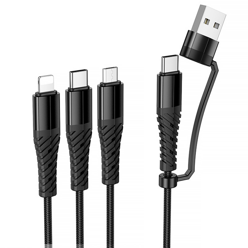 Фото Дата кабель Hoco X123 Victory 6in1 USB/Type-C to Lightning/Type-C/MicroUSB 3A (1m) (Black) в магазине vchehle.ua