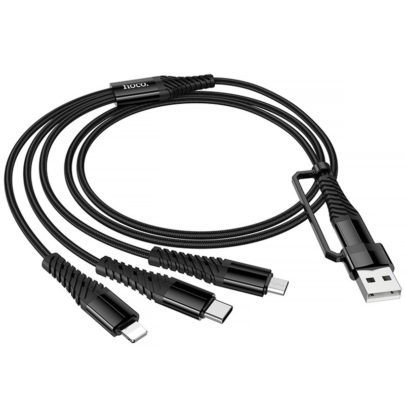 Заказать Дата кабель Hoco X123 Victory 6in1 USB/Type-C to Lightning/Type-C/MicroUSB 3A (1m) (Black) на vchehle.ua