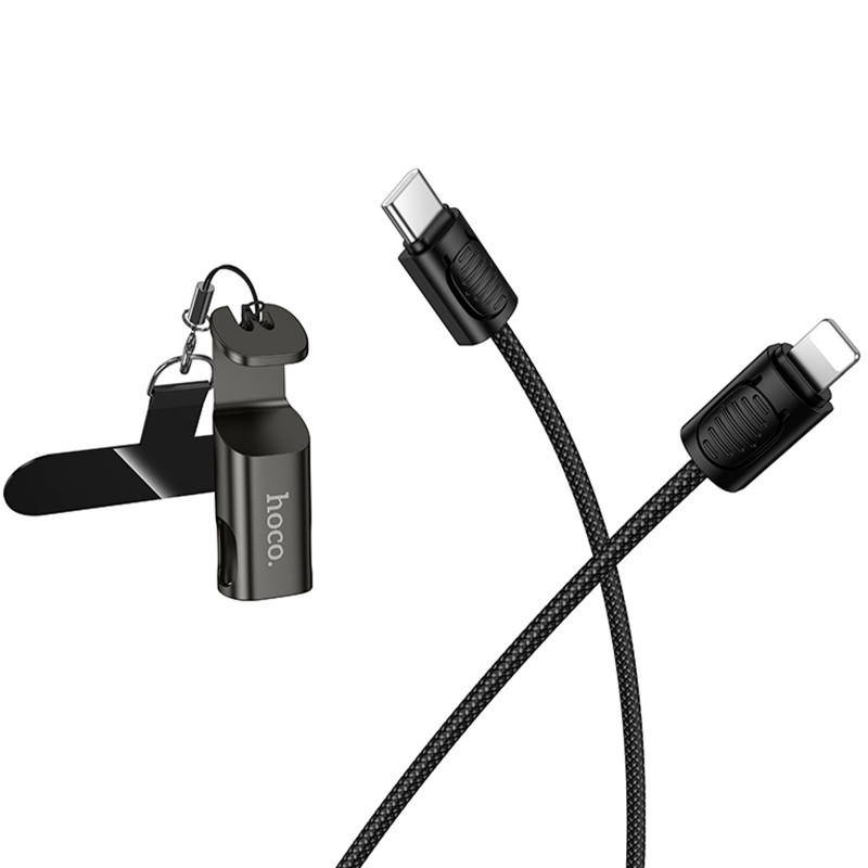 Купить Дата кабель Hoco X126 Experto Type-C to Lightning 30W + Phone Holder & Lanyard (0.35m) (Black) на vchehle.ua