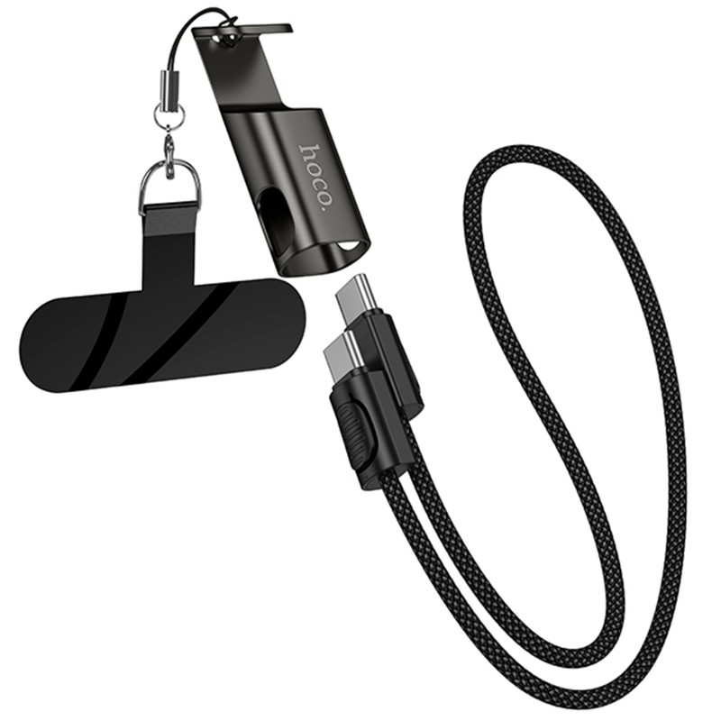 Дата кабель Hoco X126 Experto Type-C to Type-C 60W + Phone Holder & Lanyard (0.35m) (Black)
