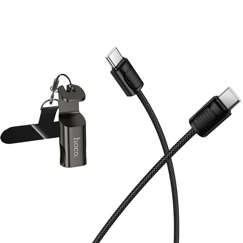 Фото Дата кабель Hoco X126 Experto Type-C to Type-C 60W + Phone Holder & Lanyard (0.35m) (Black) в магазине vchehle.ua