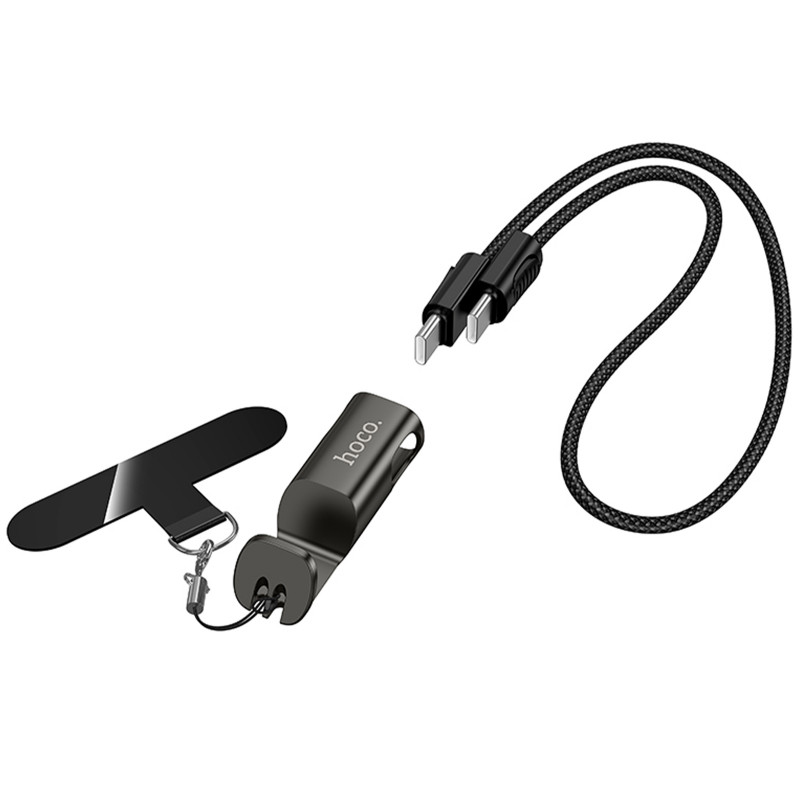 Дата кабель Hoco X126 Experto Type-C to Type-C 60W + Phone Holder & Lanyard (0.35m) (Black) в магазине vchehle.ua