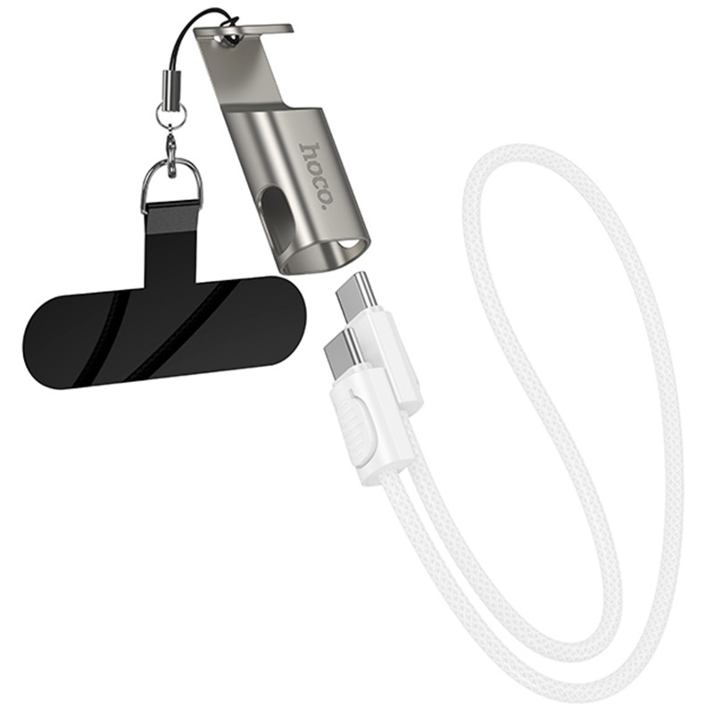 Дата кабель Hoco X126 Experto Type-C to Type-C 60W + Phone Holder & Lanyard (0.35m) (Light Gray)