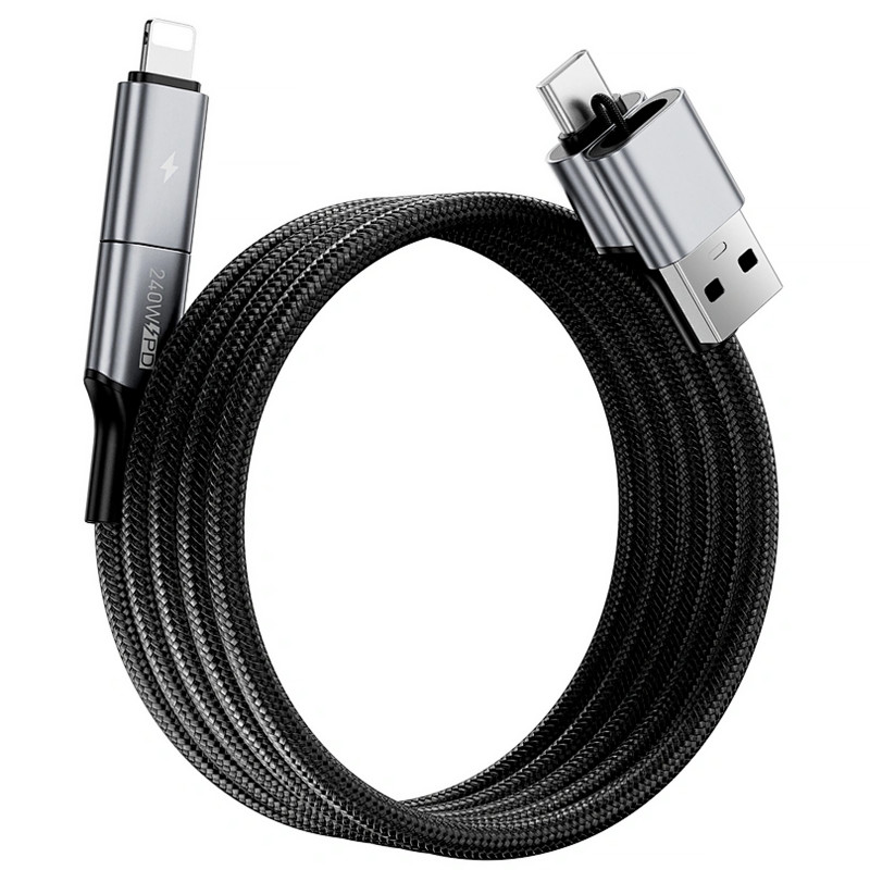Фото Дата кабель WIWU C085 Raptor Pro 4in1 Type-C to USB/Type-C to Lightning 240W (1.2m) (Black) в магазине vchehle.ua