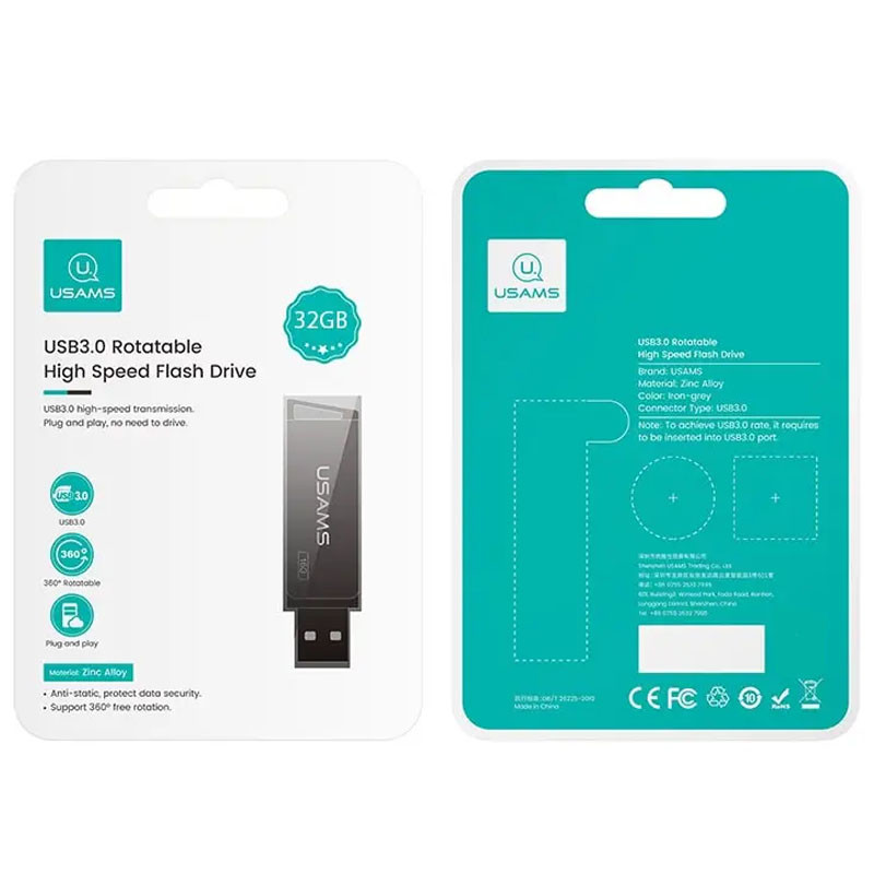 Купить Флеш-накопитель Usams US-ZB195 USB 3.0 Rotatable High Speed – 32GB (Iron-grey) на vchehle.ua
