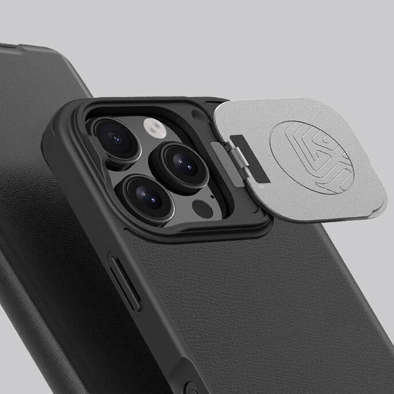 Кожаный чехол-книжка Nillkin Qin Prop Plain Camshield для Apple iPhone 16 Pro Max (6.9") (Classic Black) в магазине vchehle.ua