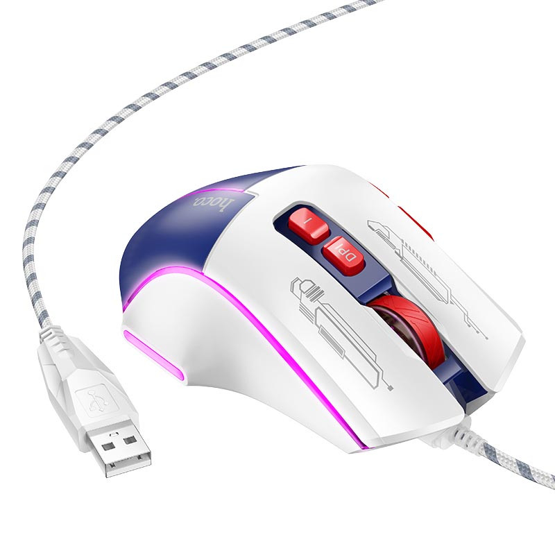 Фото Мышь проводная Hoco GM31 Overlord luminous (White / Blue) на vchehle.ua