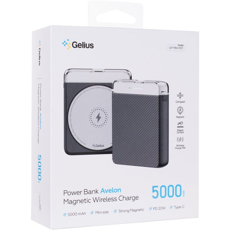 Заказать Power Bank Gelius 5000 mAh Avelon GP-PBW301 15W с БЗУ (Black) на vchehle.ua