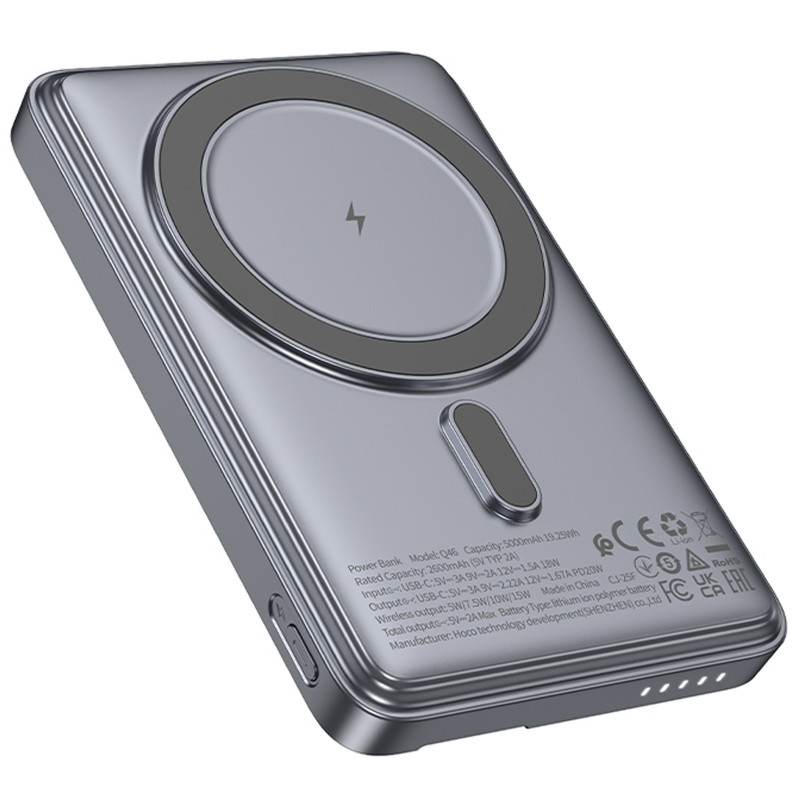 Купить Power Bank Hoco 5000 mAh Q46 Title PD20W с БЗУ+card holder (Silver gray) на vchehle.ua