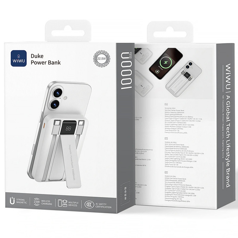Power Bank WIWU 10000 mAh Wi-P061 22.5W+PD20W с БЗУ+iWatch with cable (White) в магазине vchehle.ua
