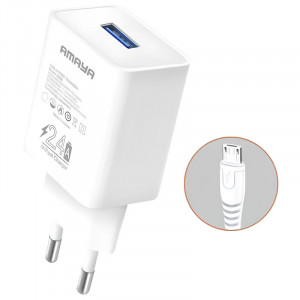 МЗП Amaya M3 2.4A (1USB-A) + кабель USB to MicroUSB