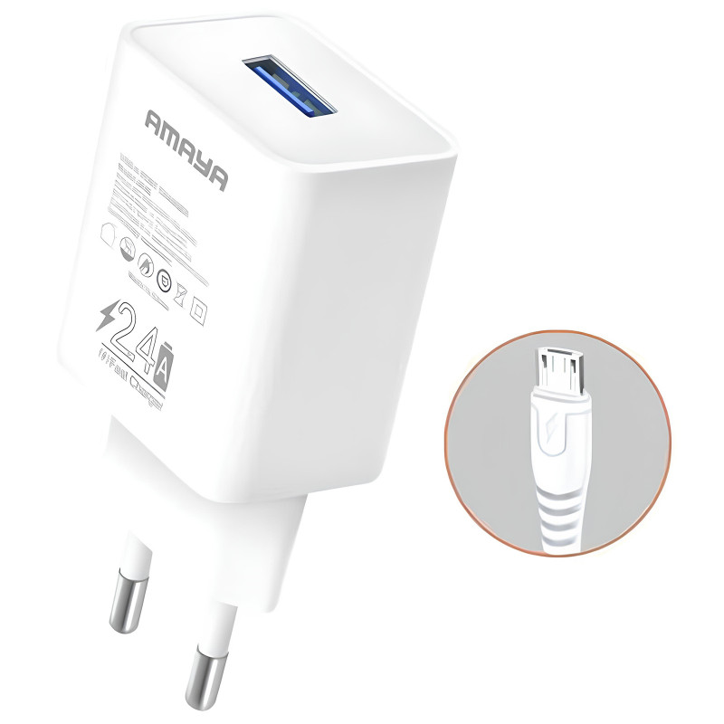 МЗП Amaya M3 2.4A (1USB-A) + кабель USB to MicroUSB (White)