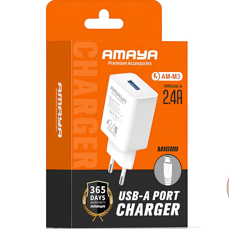 Фото МЗП Amaya M3 2.4A (1USB-A) + кабель USB to MicroUSB (White) на vchehle.ua