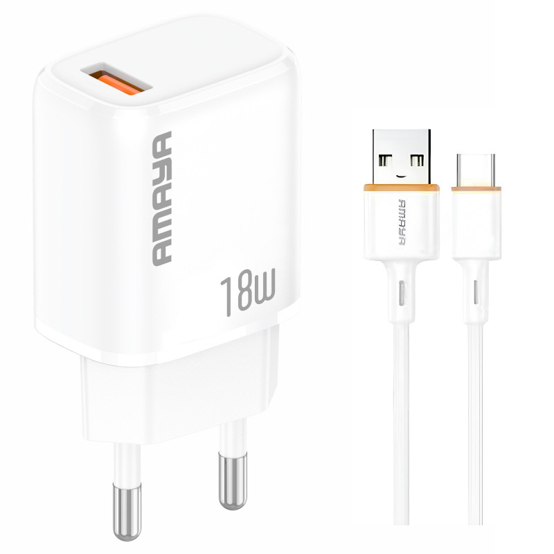 СЗУ Amaya U79S QC3.0 18W (1USB-A) + кабель USB to Type-C (White)