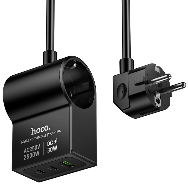 МЗП Hoco AC33 Win 1 position 30W QC+PD (1USB-A/2C/1Socket) (1.5m) (Black)
