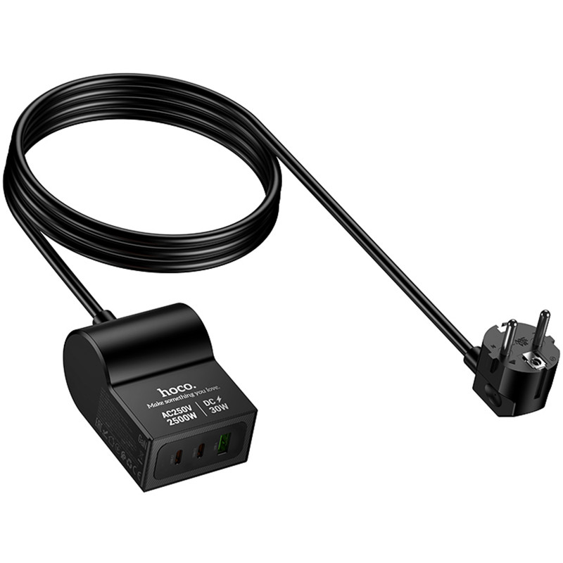 Замовити МЗП Hoco AC33 Win 1 position 30W QC+PD (1USB-A/2C/1Socket) (1.5m) (Black) на vchehle.ua