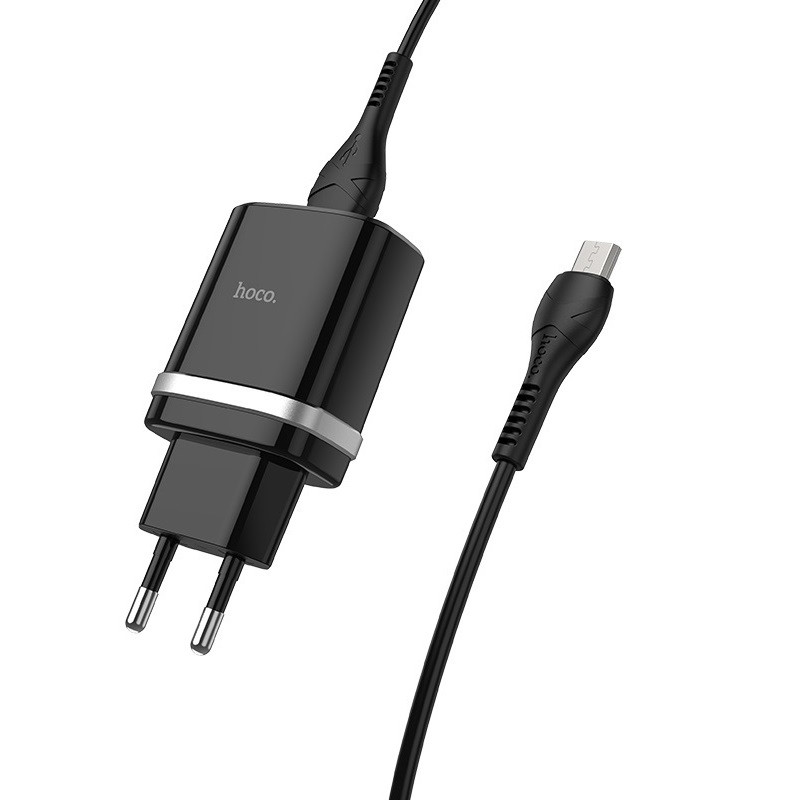 СЗУ Hoco C12Q Smart QC3.0 18W (1USB-A) + кабель USB to MicroUSB (Черный)