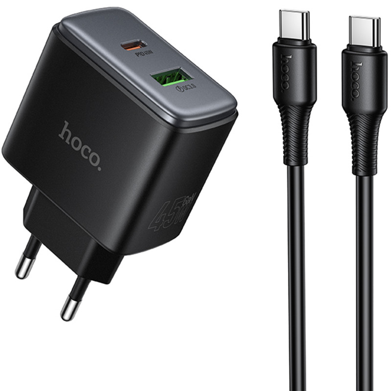 СЗУ Hoco C158A Upgrade PD45W (1USB-A/1C) + кабель Type-C to Type-C (Black)