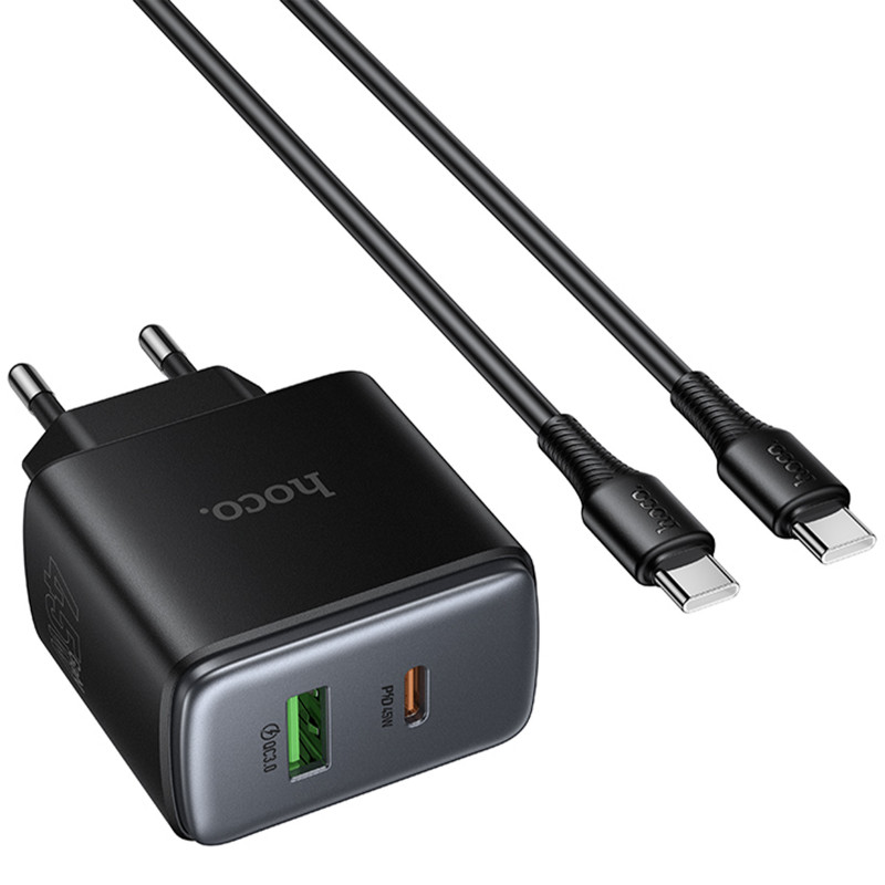 Фото СЗУ Hoco C158A Upgrade PD45W (1USB-A/1C) + кабель Type-C to Type-C (Black) в магазине vchehle.ua
