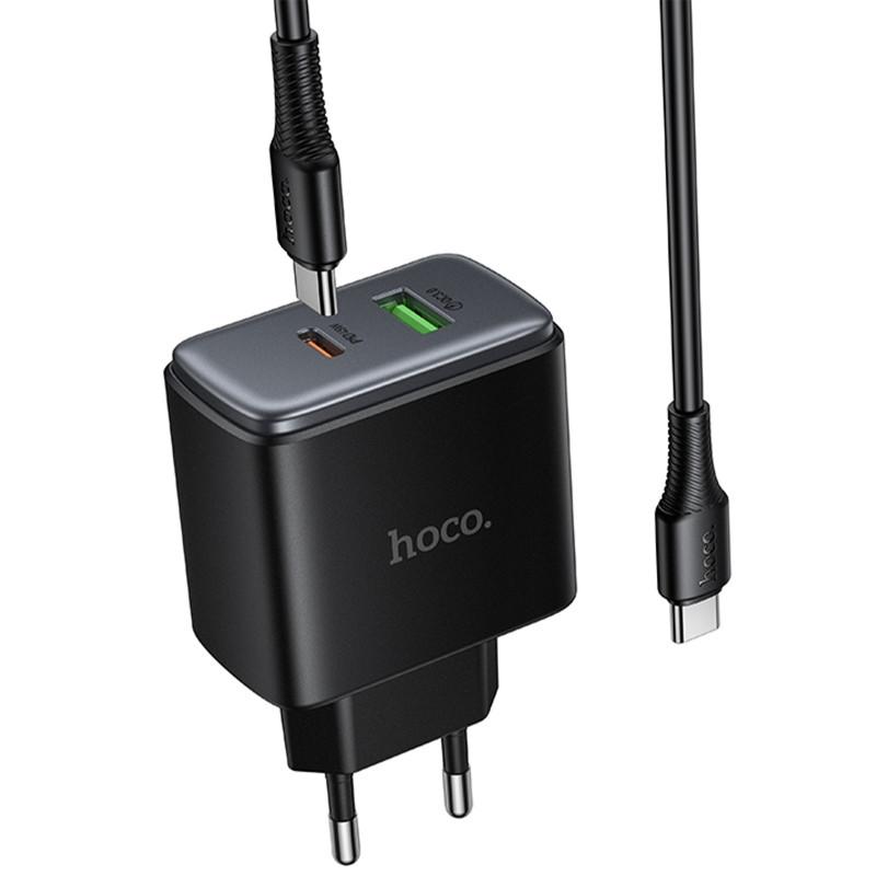 СЗУ Hoco C158A Upgrade PD45W (1USB-A/1C) + кабель Type-C to Type-C (Black) в магазине vchehle.ua