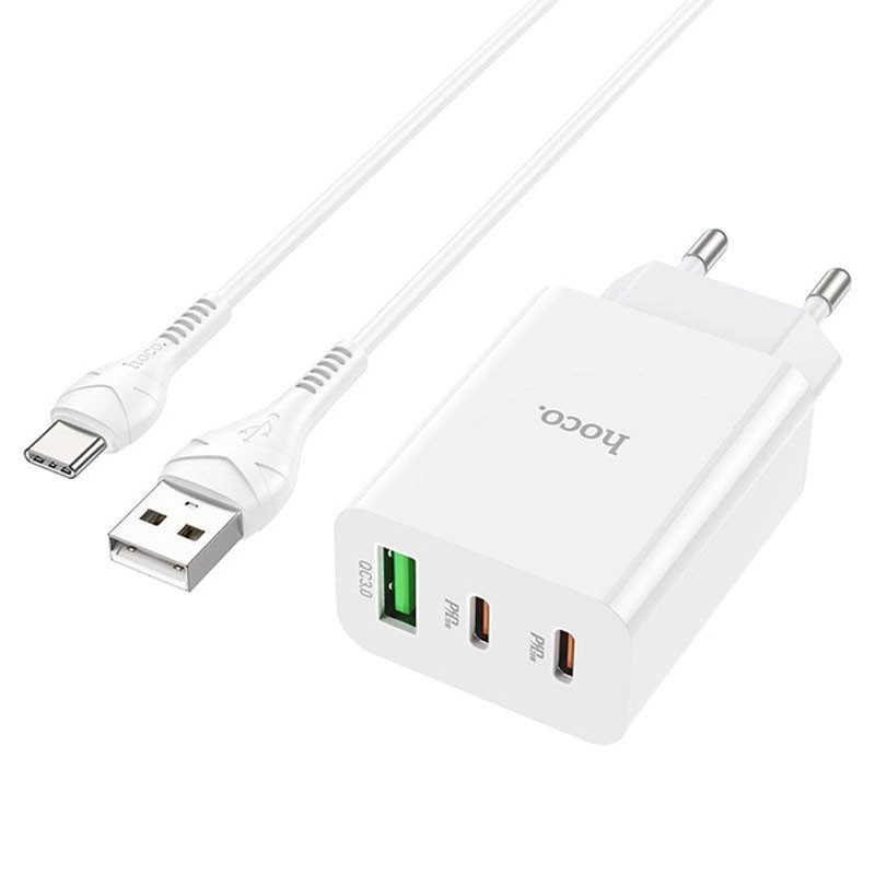 МЗП Hoco C99A PD20W+QC3.0 (1USB/2Type-C/3A) + USB to Type-C