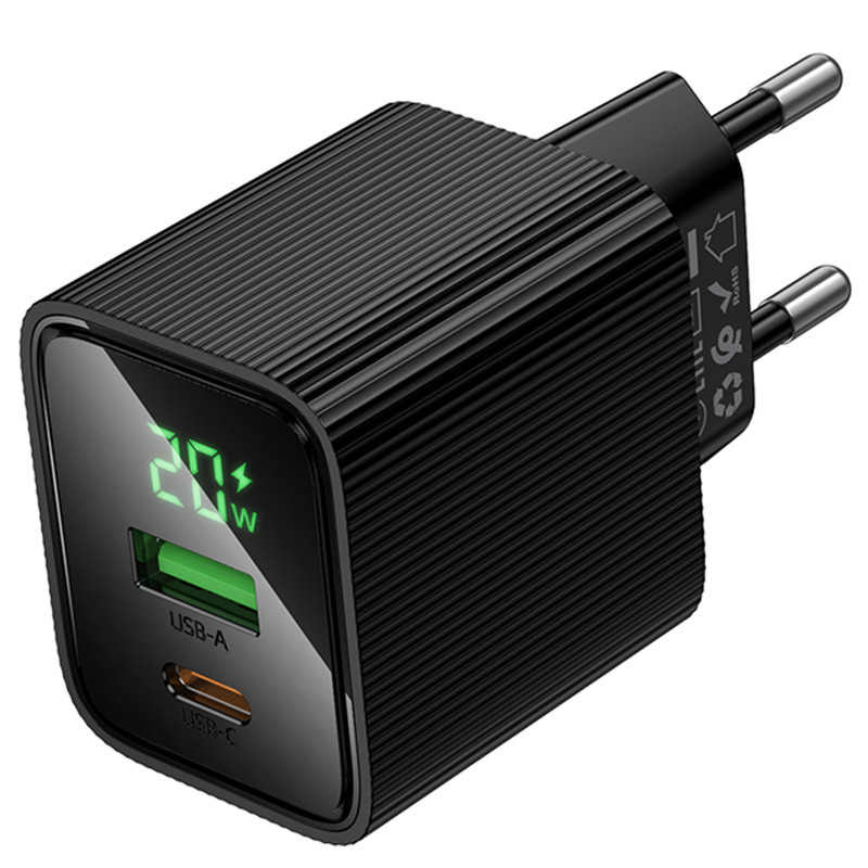 СЗУ Hoco CS83A Excellent with digital display PD20W+QC3.0 (1USB-A/1C) (Black) в магазине vchehle.ua